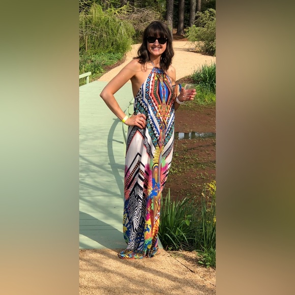 Colorful art deco maxi halter dress - Picture 2 of 9